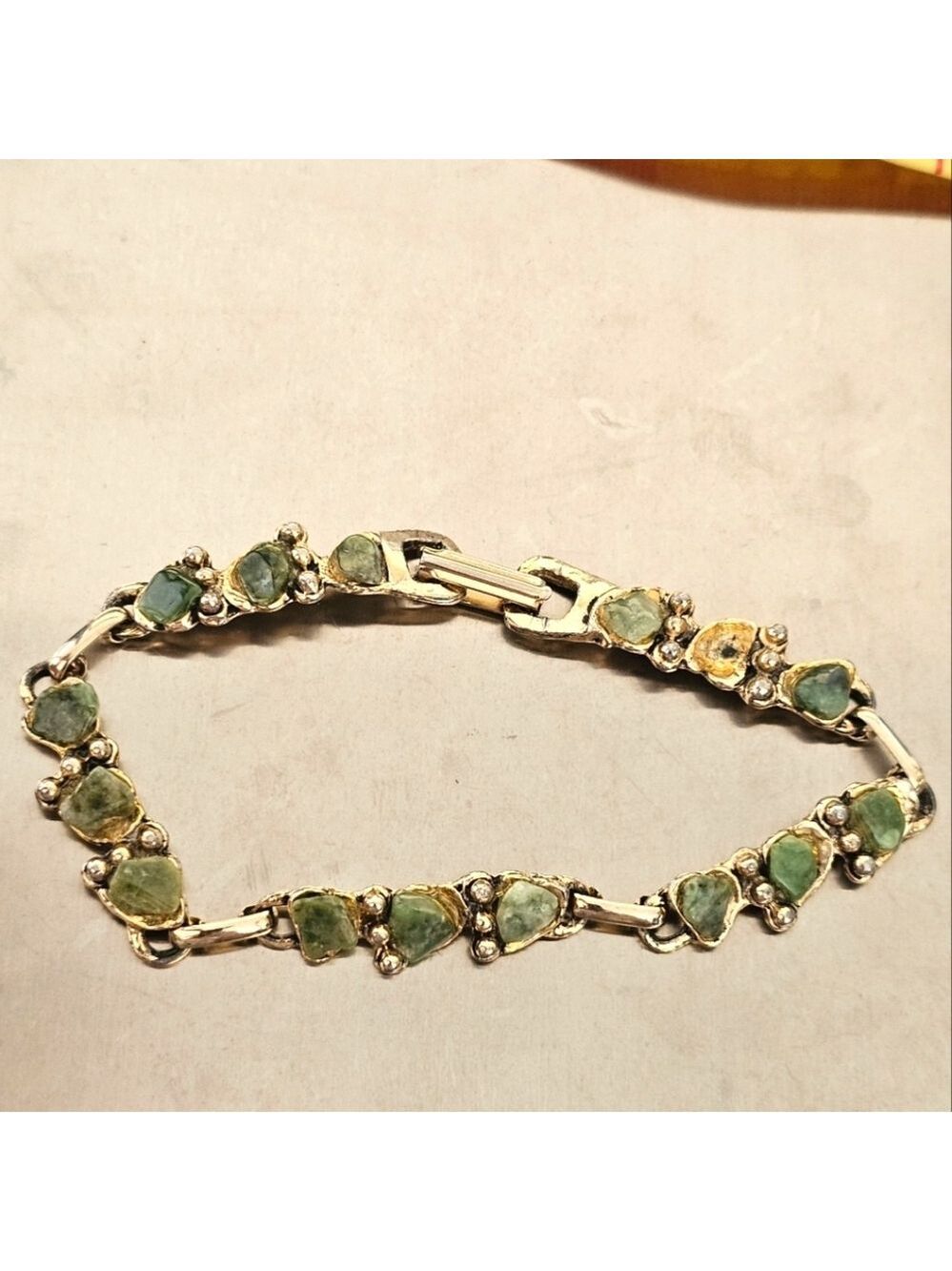 VINTAGE Jade Gold Link Braclet - Picture 1 of 8